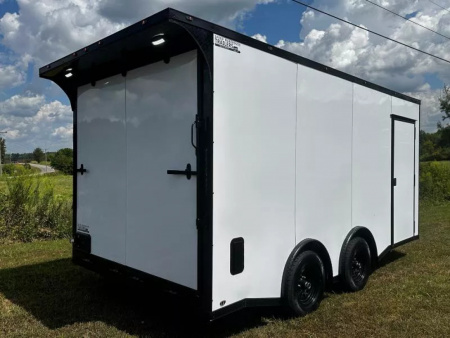 New 2026 Luxe 8.5x16 Car Hauler-5200 Torsion- White poly- Blackout- Enclosed Trailer