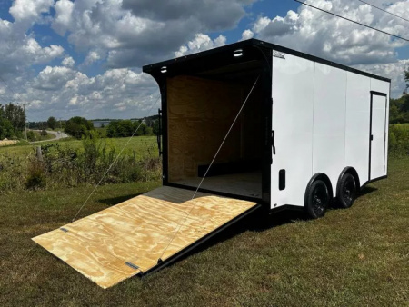 New 2026 Luxe 8.5x16 Car Hauler-5200 Torsion- White poly- Blackout- Enclosed Trailer