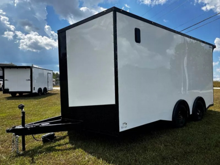 New 2026 Luxe 8.5x16 Car Hauler-5200 Torsion- White poly- Blackout- Enclosed Trailer