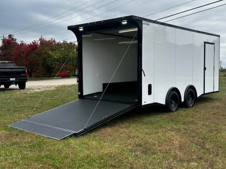 New 2026 Luxe 8.5X18 Race Trailer - Finished Interior-5200LB Torsion Axle-White Poly-Blackout- Car/Race Trailer