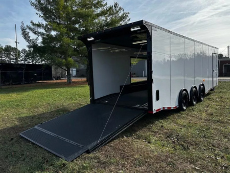 New 2026 Luxe 8.5x28 Race Trailer-Finished Interior-5200LB Torsion Axle-White Poly-Blackout