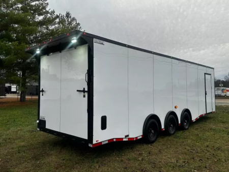 New 2026 Luxe 8.5x28 Car Hauler- 5200LB Triple Torsion Axle- White Poly-Blackout- Enclosed Car Hauler