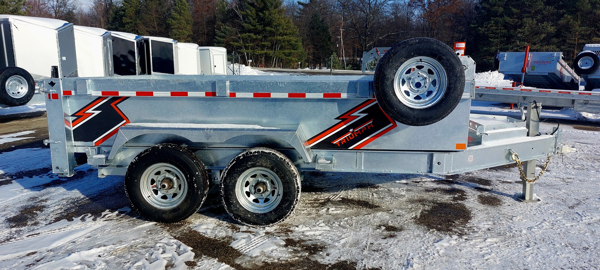 New 82" X 12' GALVANIZED DUMP 2026 TRIUMPH 5200# AXLES INCLUDES SPARE TIRE