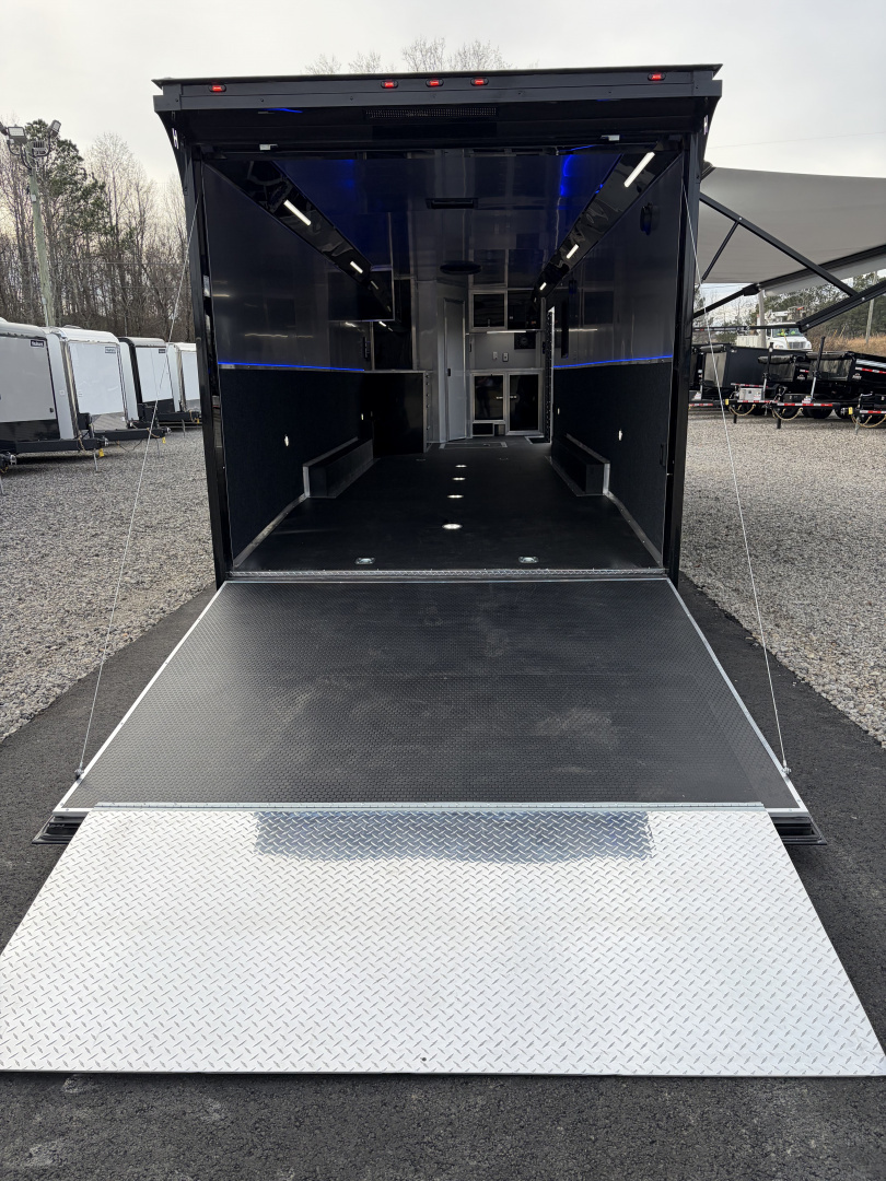 New 2026 Haulmark 34 Bathroom Race Trailer, Air Prep PKG, Awning, Polycor, Insulated, Window, 54" ALX Slide Out Step, A/C + Heat