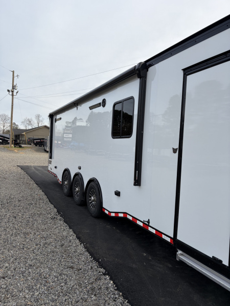 New 2026 Haulmark 34 Bathroom Race Trailer, Air Prep PKG, Awning, Polycor, Insulated, Window, 54" ALX Slide Out Step, A/C + Heat