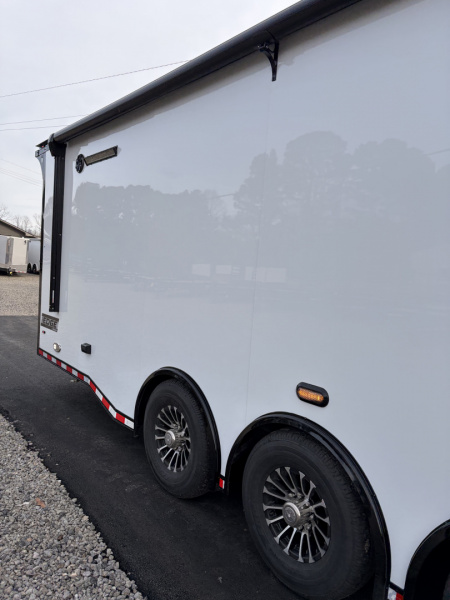 New 2026 Haulmark 34 Bathroom Race Trailer, Air Prep PKG, Awning, Polycor, Insulated, Window, 54" ALX Slide Out Step, A/C + Heat