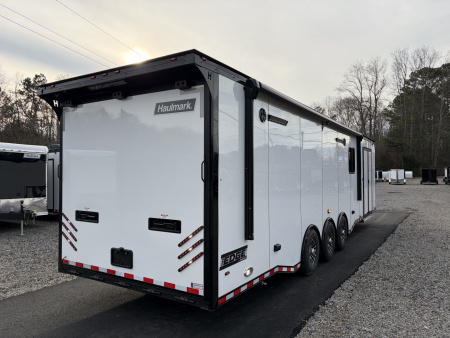 New 2026 Haulmark 34 Bathroom Race Trailer, Air Prep PKG, Awning, Polycor, Insulated, Window, 54" ALX Slide Out Step, A/C + Heat