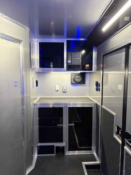 New 2026 Haulmark 34 Bathroom Race Trailer, Air Prep PKG, Awning, Polycor, Insulated, Window, 54" ALX Slide Out Step, A/C + Heat