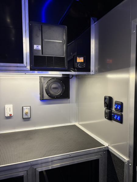 New 2026 Haulmark 34 Bathroom Race Trailer, Air Prep PKG, Awning, Polycor, Insulated, Window, 54" ALX Slide Out Step, A/C + Heat