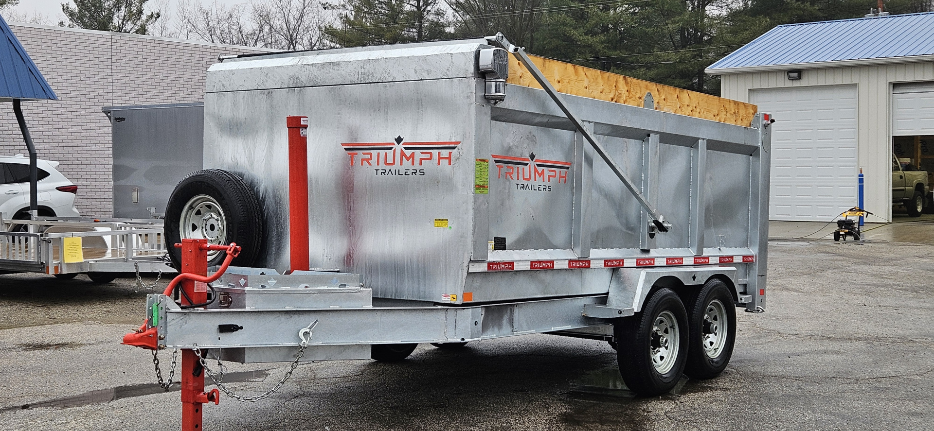 New 82" X 14' GALVANIZED DUMP 7 K AXLES 58" SIDES W/ WOOD RAMP & TARP INCLUDED 2026 TRIUMPH