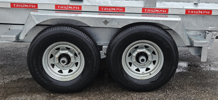 New 82" X 14' GALVANIZED DUMP 7 K AXLES 58" SIDES W/ WOOD RAMP & TARP INCLUDED 2026 TRIUMPH