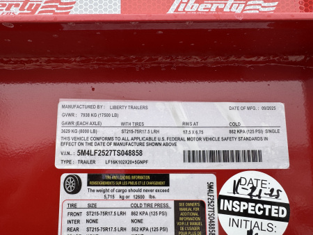 New 2026 Liberty LF16K-20+5 Deckover Trailer