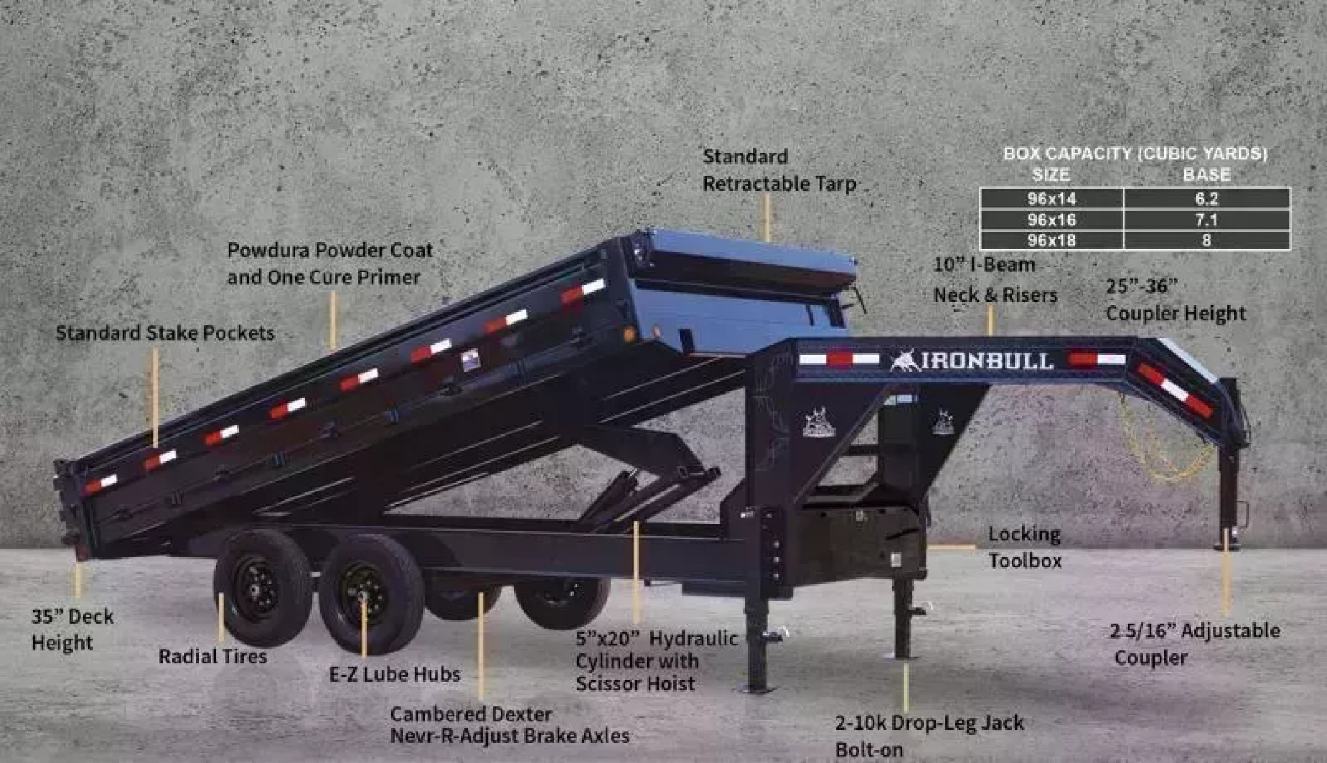 New 2026 Iron Bull 96"x16' 21k Deckover Gooseneck Dump Trailer
