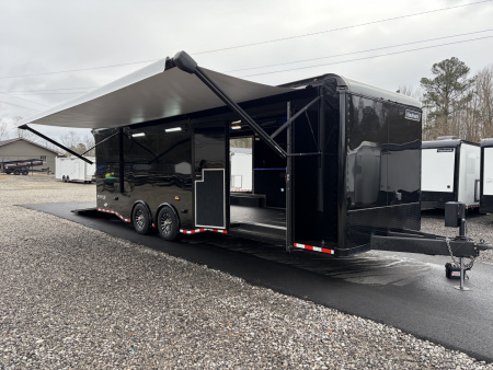 Used 2024 Haulmark 28 EDGE Race Trailer - Turbo Package - 14K GVWR - Double Escape Door, A/C, Hyd Jack, Awning