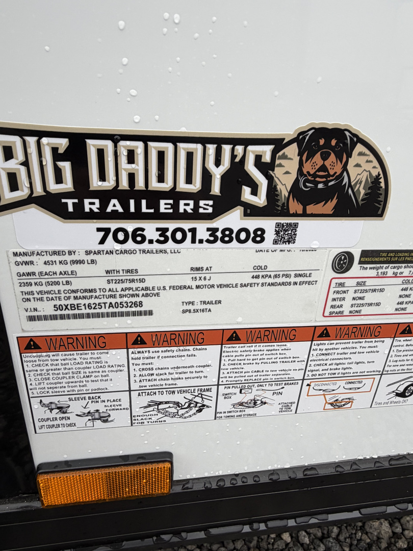 New 2026 Spartan Cargo 8.5x16 Enclosed Trailer, PRO SERIES, 10K GVWR, Polycor, 7' Interior, Tube Cross Members