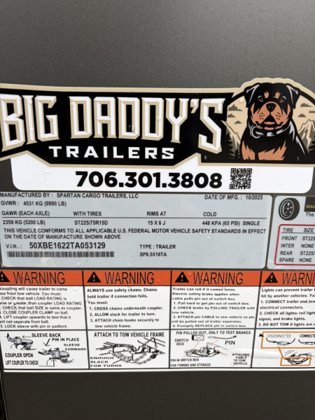 New 2026 Spartan Cargo 8.5x16 Enclosed Trailer, PRO SERIES, 10K GVWR, Polycor, 7' Interior. Tube Cross Members