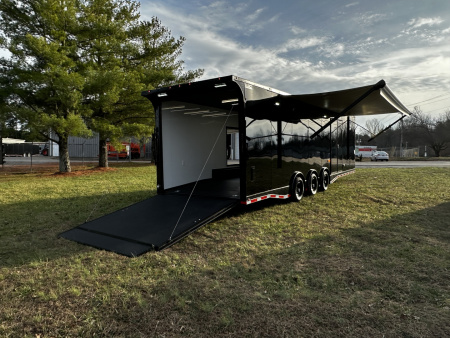 New 2026 Luxe 8.5x32 Race/Bathroom Trailer- Finished Interior-5200lb Triple Torsion Axle-Black Poly-Blackout Car / Racing Trailer Car / Racing Trailer