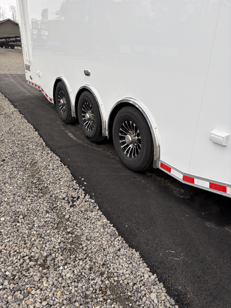 New 2026 Haulmark 34 Bathoom Race Trailer, Air Prep PKG, Awning, Polycor, Insulated, Window, 54" ALX Slide Out Step, A/C + Heat