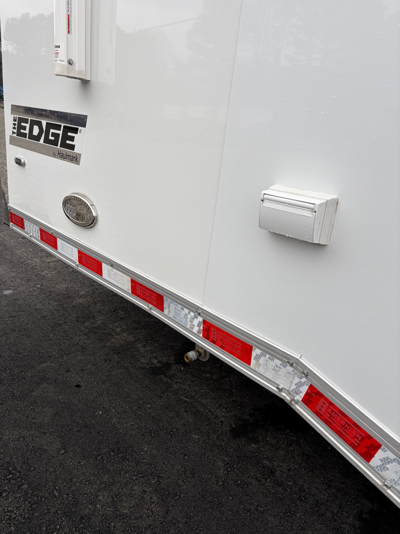 New 2026 Haulmark 34 Bathoom Race Trailer, Air Prep PKG, Awning, Polycor, Insulated, Window, 54" ALX Slide Out Step, A/C + Heat