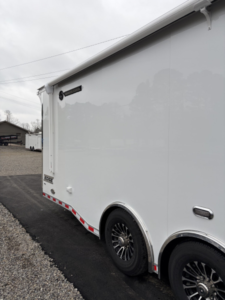 New 2026 Haulmark 34 Bathoom Race Trailer, Air Prep PKG, Awning, Polycor, Insulated, Window, 54" ALX Slide Out Step, A/C + Heat