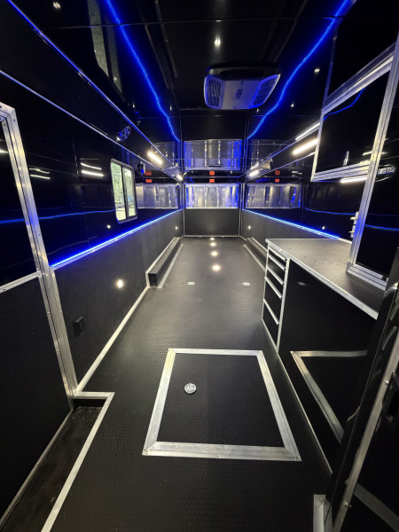 New 2026 Haulmark 34 Bathoom Race Trailer, Air Prep PKG, Awning, Polycor, Insulated, Window, 54" ALX Slide Out Step, A/C + Heat