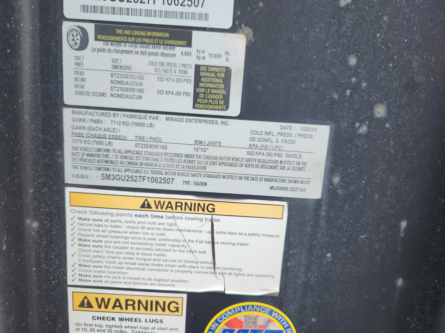 Used 2015 Mirage Trailers 25' SW FB Flatbed Trailer