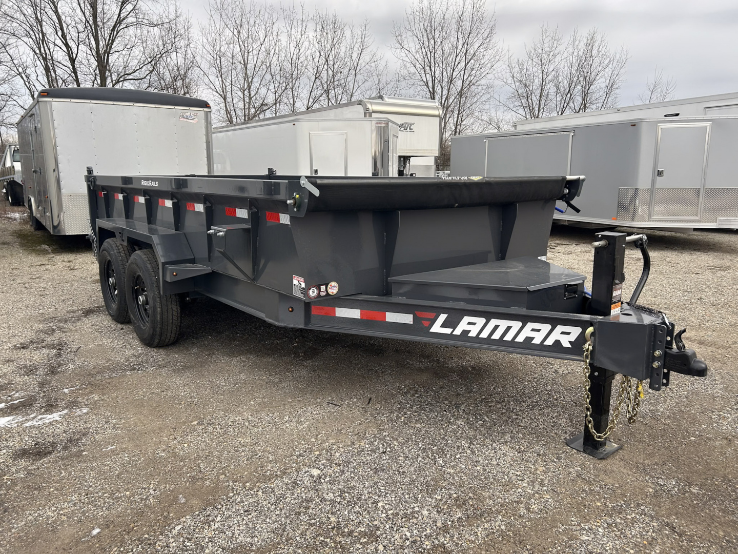 New 2026 Lamar Trailers 7 X 14 FT LOW PRO DUMP TRAILER W/ TARP KIT RAMPS 14K GVWR