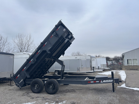 New 2026 Lamar Trailers 7 X 14 FT LOW PRO DUMP TRAILER W/ TARP KIT RAMPS 14K GVWR