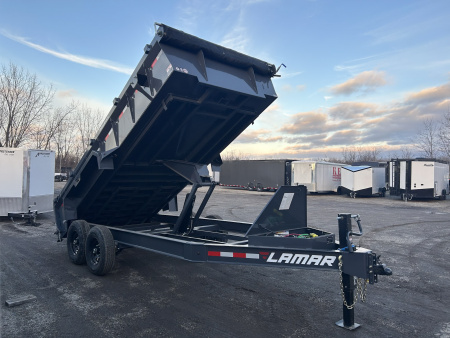 New 2026 Lamar Trailers 7 X 16 FT LOW PRO DUMP TRAILER W/ TARP KIT RAMPS 14K GVWR