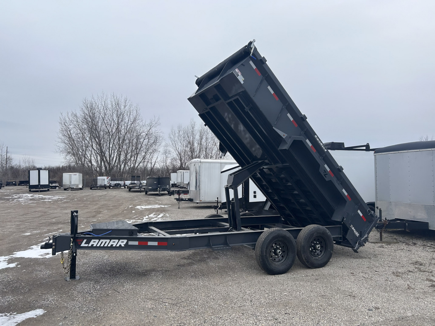 New 2026 Lamar Trailers 7 X 14 FT LOW PRO DUMP TRAILER W/ TARP KIT RAMPS 14K GVWR