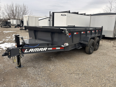 New 2026 Lamar Trailers 7 X 14 FT LOW PRO DUMP TRAILER W/ TARP KIT RAMPS 14K GVWR