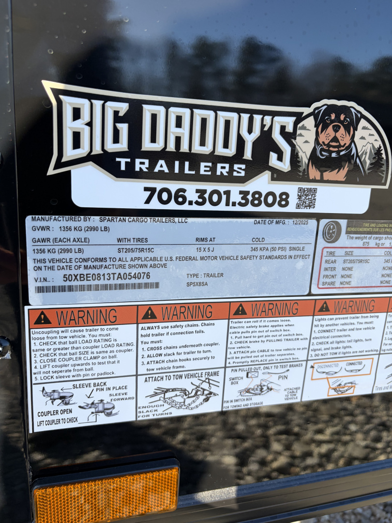 New 2026 Spartan 5X8 Enclosed Trailer, Side Door, Barlock, Polycor, Stabledeck