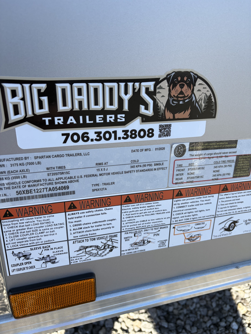 New 2026 Spartan Cargo 6X12 Enclosed Trailer, Blackout PolyCor, 7K GVWR, Tandem Axle, 6'6" Interior, StableDeck, Full Thermoply Ceiling Liner