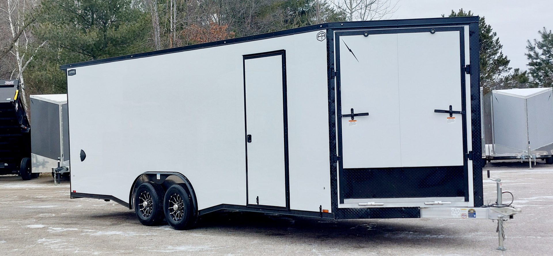 New 8 X 22 SNOWMOBILE/CAR HAULER ENCLOSED ALL ALUMINUM W/ FRONT DROP DOWN RAMP 2026 LIGHTNING
