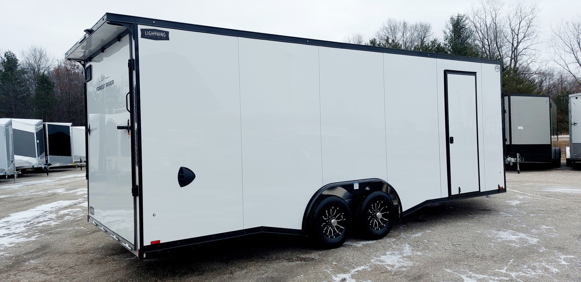 New 8 X 22 SNOWMOBILE/CAR HAULER ENCLOSED ALL ALUMINUM W/ FRONT DROP DOWN RAMP 2026 LIGHTNING