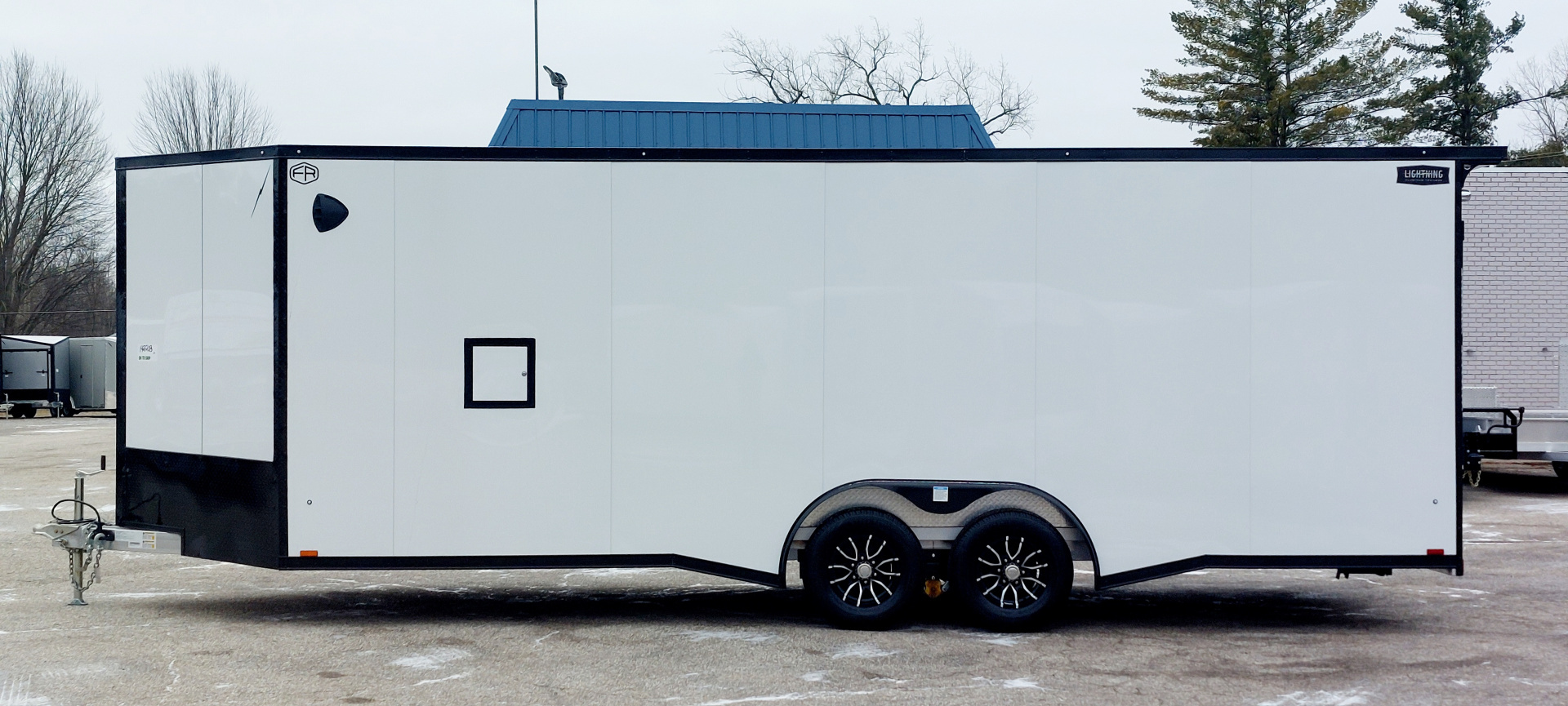 New 8 X 22 SNOWMOBILE/CAR HAULER ENCLOSED ALL ALUMINUM W/ FRONT DROP DOWN RAMP 2026 LIGHTNING