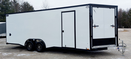 New 8 X 22 SNOWMOBILE/CAR HAULER ENCLOSED ALL ALUMINUM W/ FRONT DROP DOWN RAMP 2026 LIGHTNING