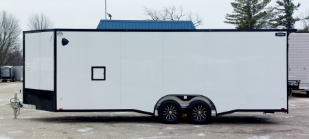 New 8 X 22 SNOWMOBILE/CAR HAULER ENCLOSED ALL ALUMINUM W/ FRONT DROP DOWN RAMP 2026 LIGHTNING