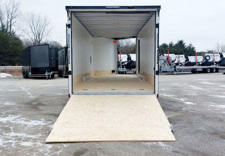 New 8 X 22 SNOWMOBILE/CAR HAULER ENCLOSED ALL ALUMINUM W/ FRONT DROP DOWN RAMP 2026 LIGHTNING