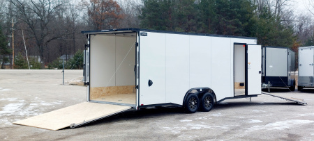 New 8 X 22 SNOWMOBILE/CAR HAULER ENCLOSED ALL ALUMINUM W/ FRONT DROP DOWN RAMP 2026 LIGHTNING