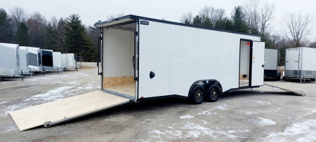 New 8 X 22 SNOWMOBILE/CAR HAULER ENCLOSED ALL ALUMINUM W/ FRONT DROP DOWN RAMP 2026 LIGHTNING