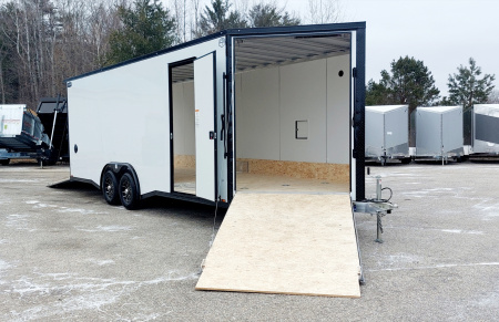New 8 X 22 SNOWMOBILE/CAR HAULER ENCLOSED ALL ALUMINUM W/ FRONT DROP DOWN RAMP 2026 LIGHTNING