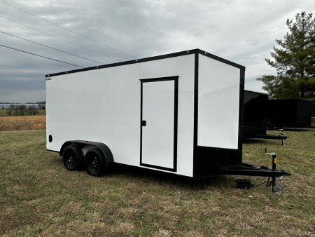 New 2026 Luxe 7x16 Enclosed Trailer- 3500LB Tandem Axle -White Poly-Blackout