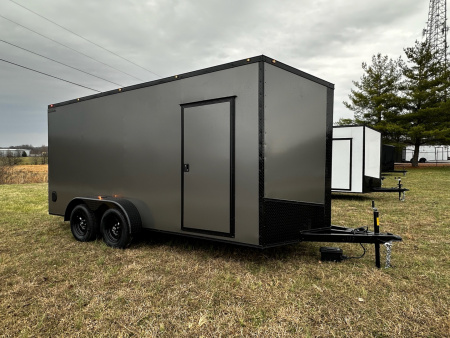 New 2026 Luxe 7x16 Enclosed Trailer- 3500LB Tandem Axle -Charcoal Poly-Blackout