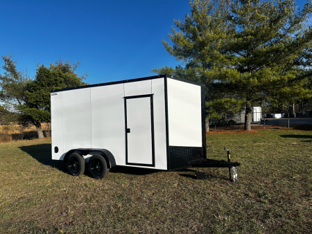New 2026 Luxe 7X14 Enclosed Trailer-3500LB Tandem Axle-White Poly-Blackout