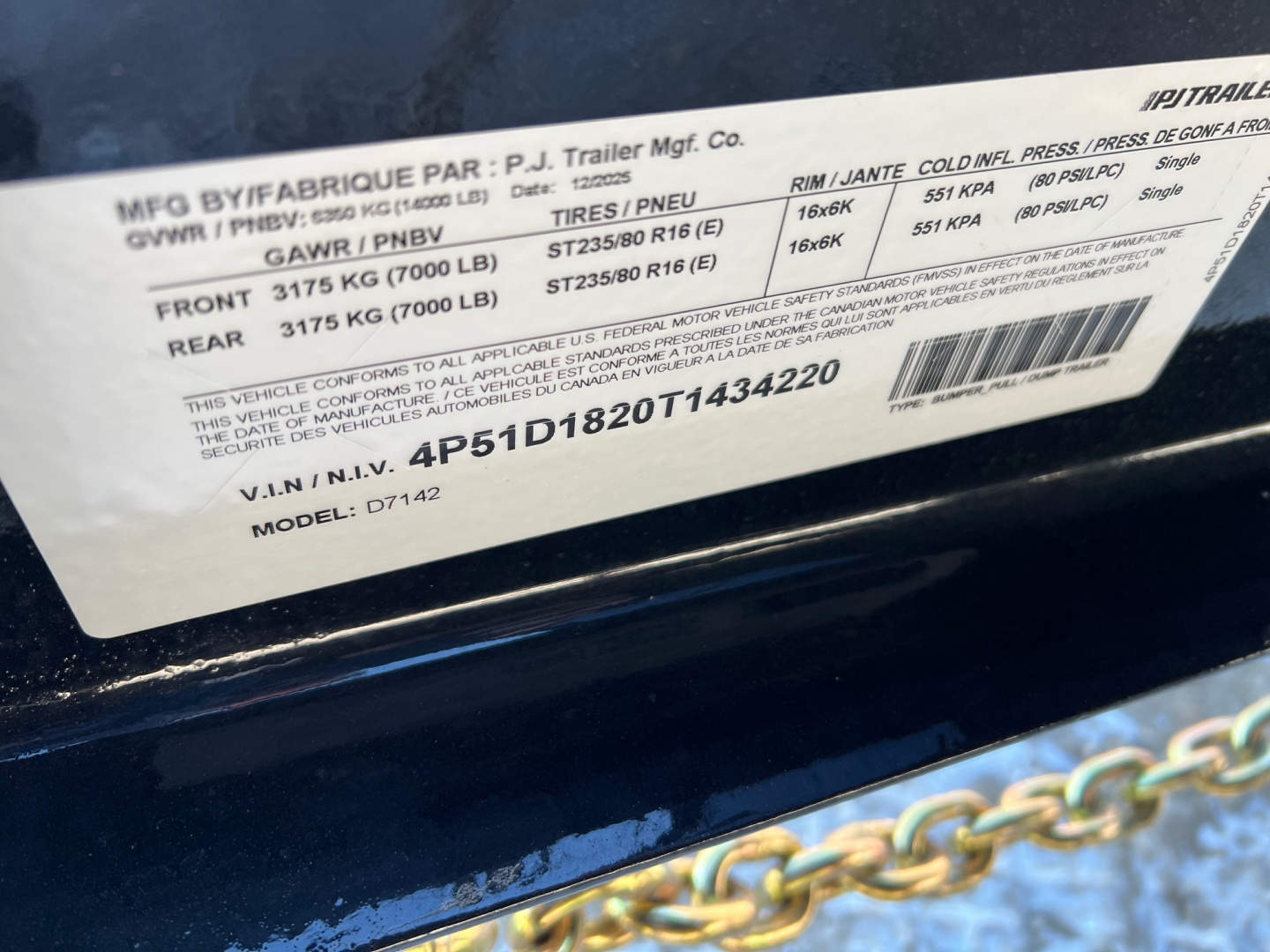 New 2026 PJ TRAILERS 14' D7 Dump Trailer