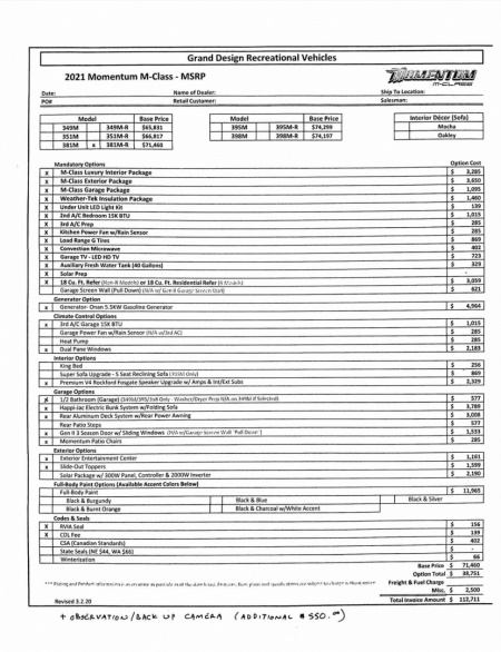 Used 2021 Grand Design Momentum Toy Hauler RV 381MR